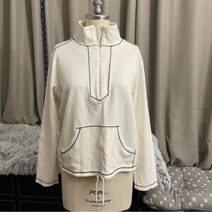 Ann Taylor LOFT White / Cream Half Zip Quarter Black Piping Small flaw pictured